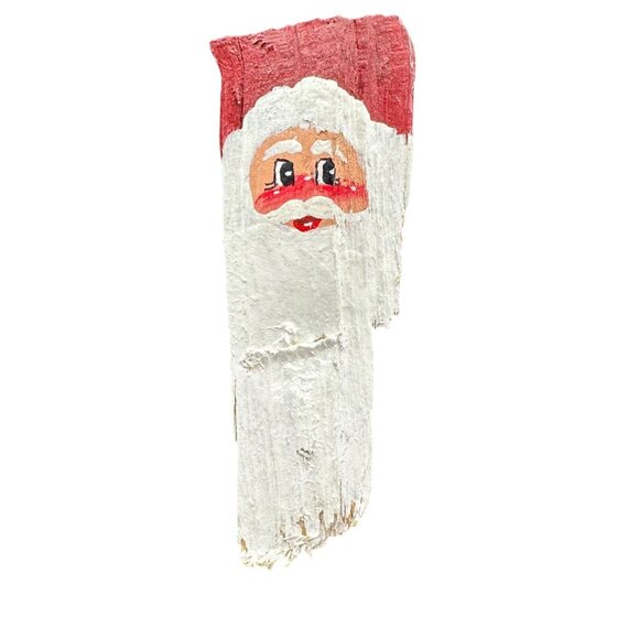 Hand Painted Santa Claus Wood Pin Brooch Christmas Holiday Hat Red White - Picture 2 of 9